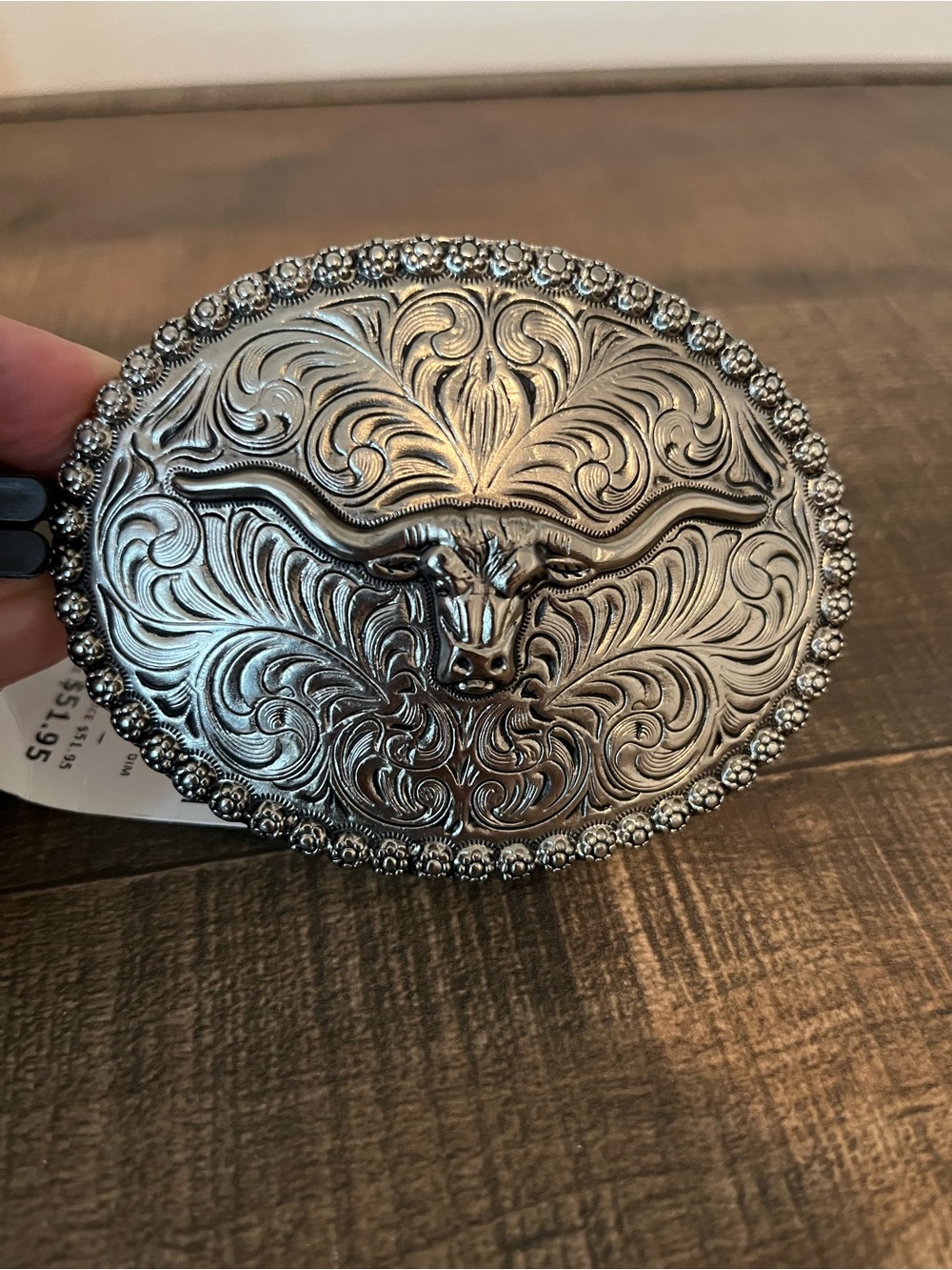 AndWest Men's Silver Longhorn Belt Buckle Western Oval Steer Berry Edge NWT